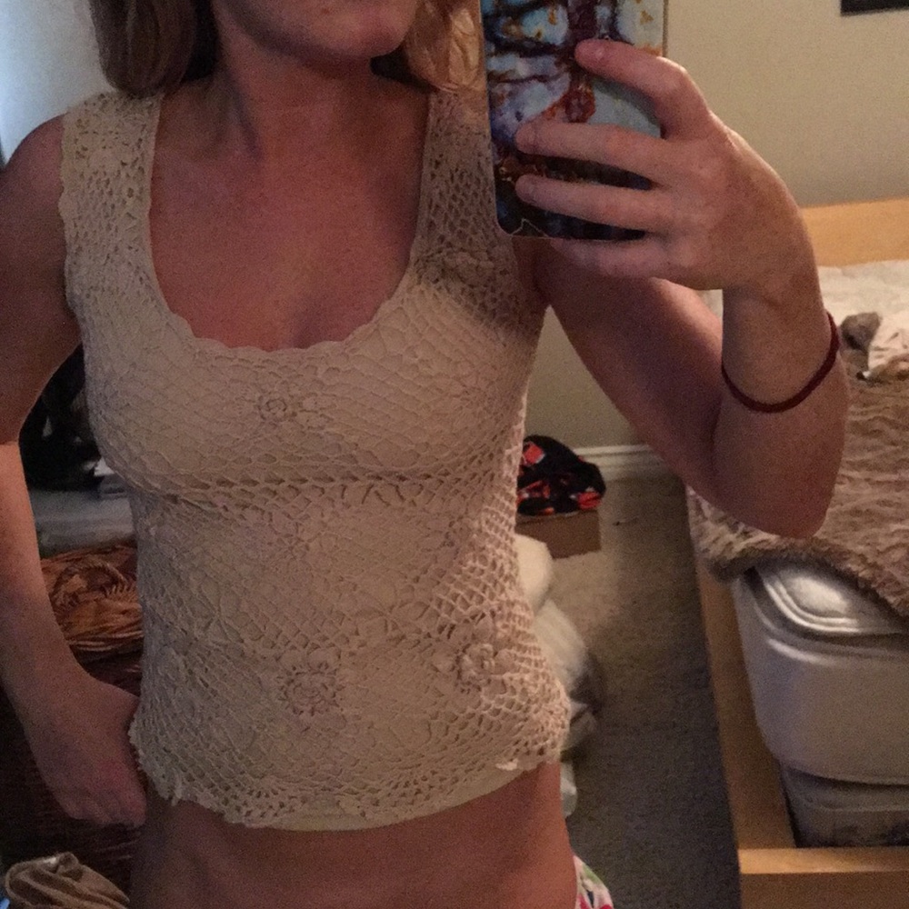Tan Crochet crop top.